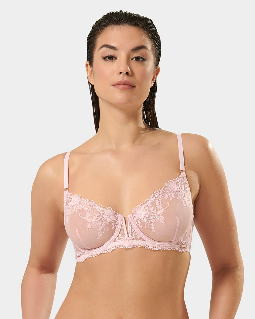 Marseille Embroidered Sheer Bra Pink