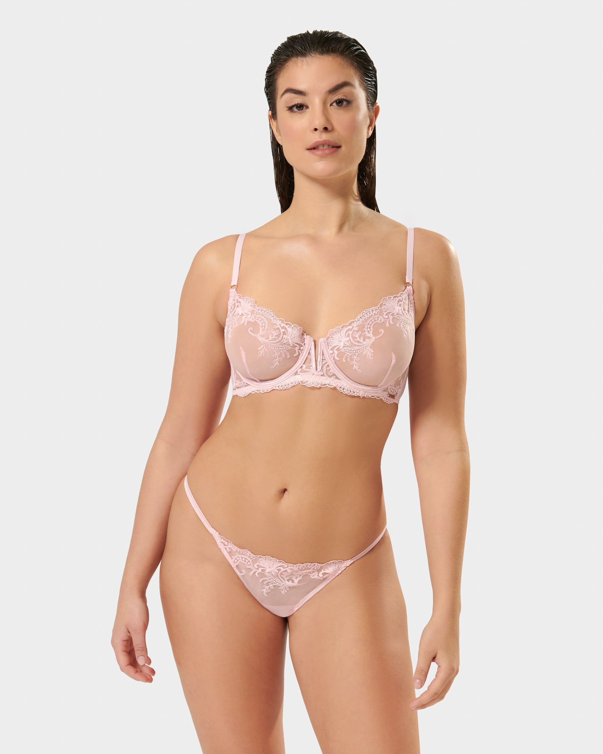 Marseille Embroidered Sheer Bra Pink