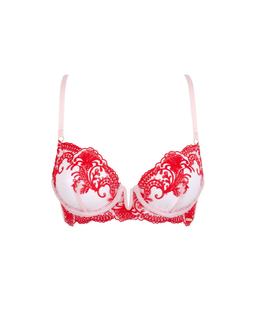 Marseille Embroidered Sheer Bra Red/Pink