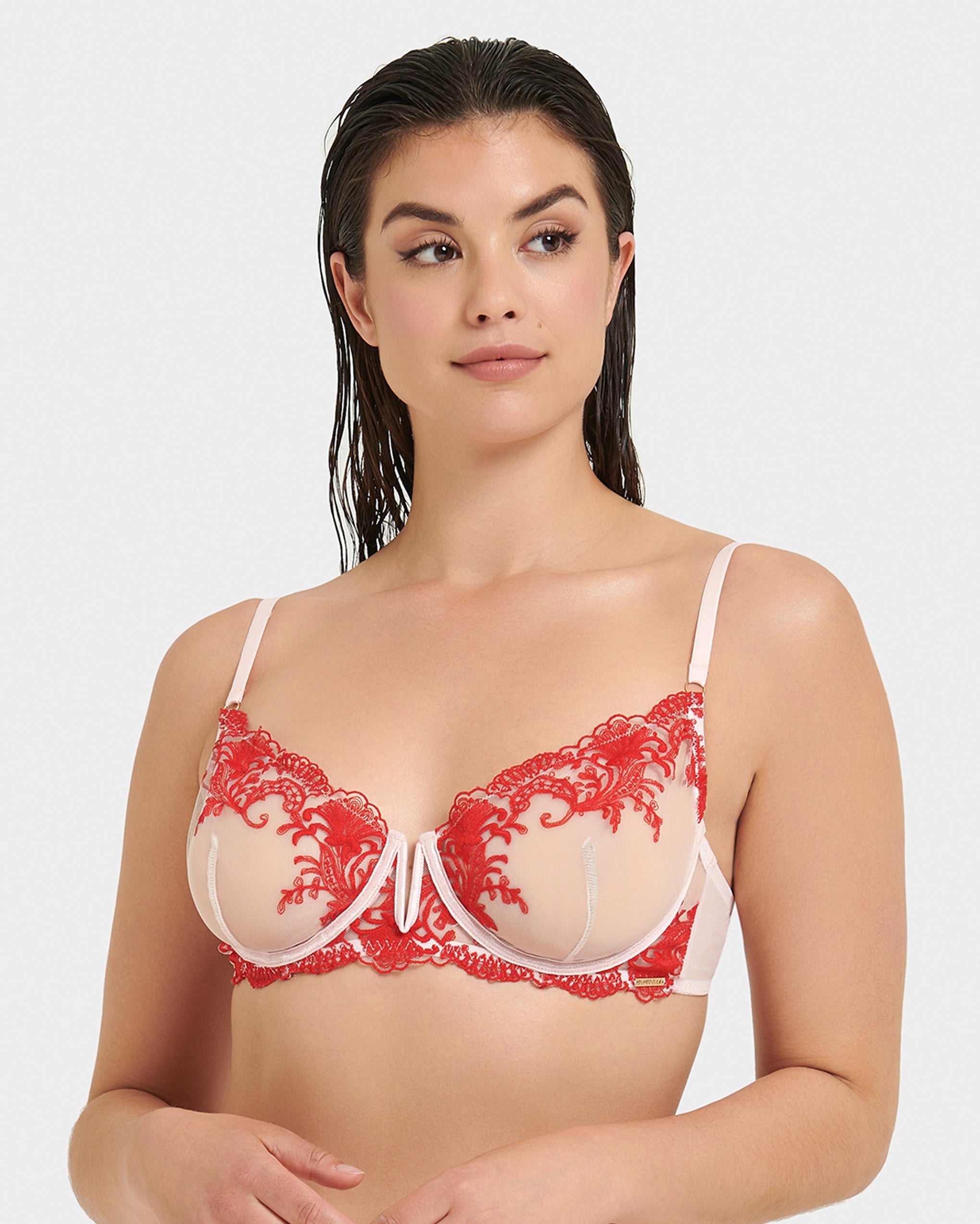 Marseille Embroidered Sheer Bra Red/Pink