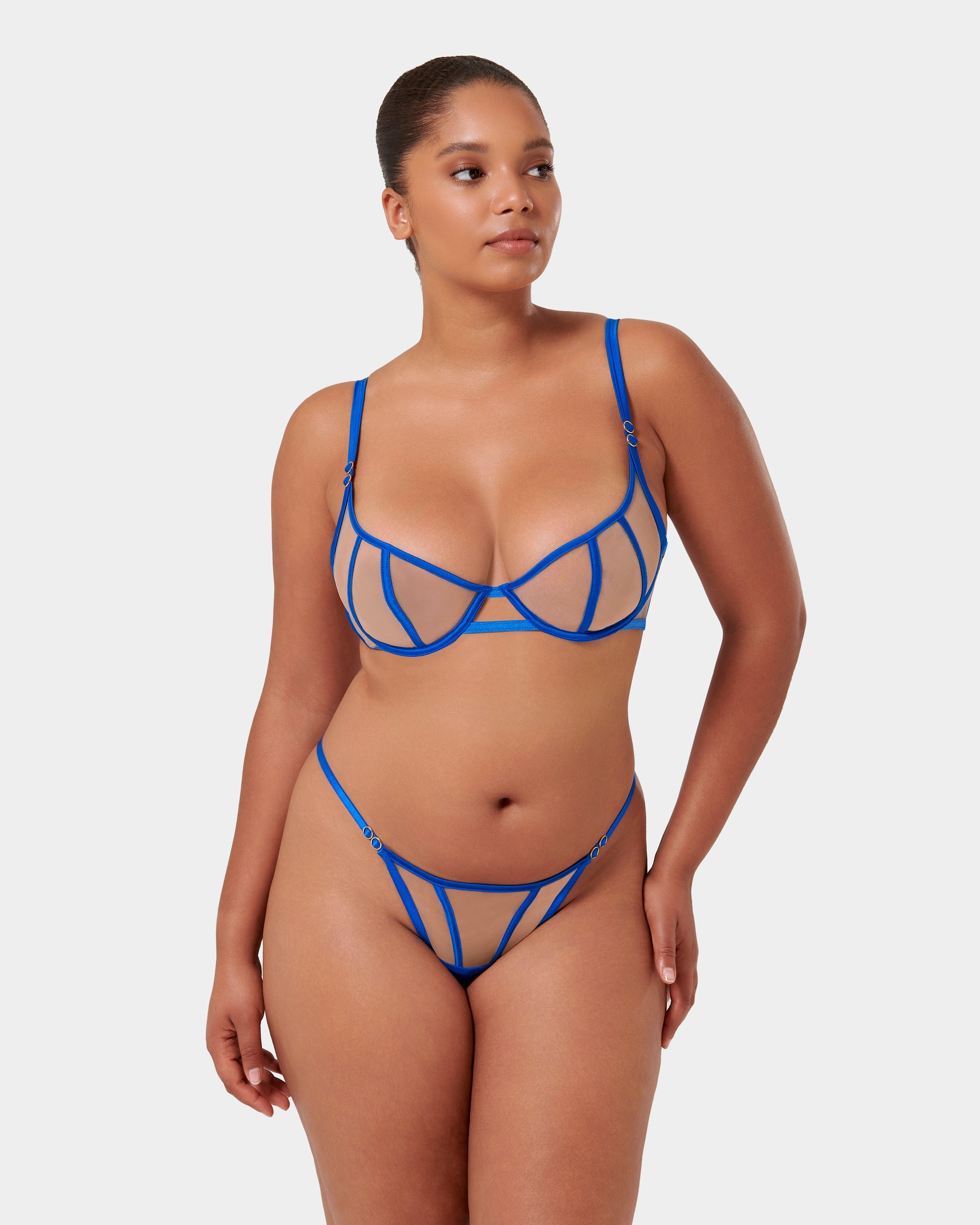 Etta Sheer Strappy Bra Blue