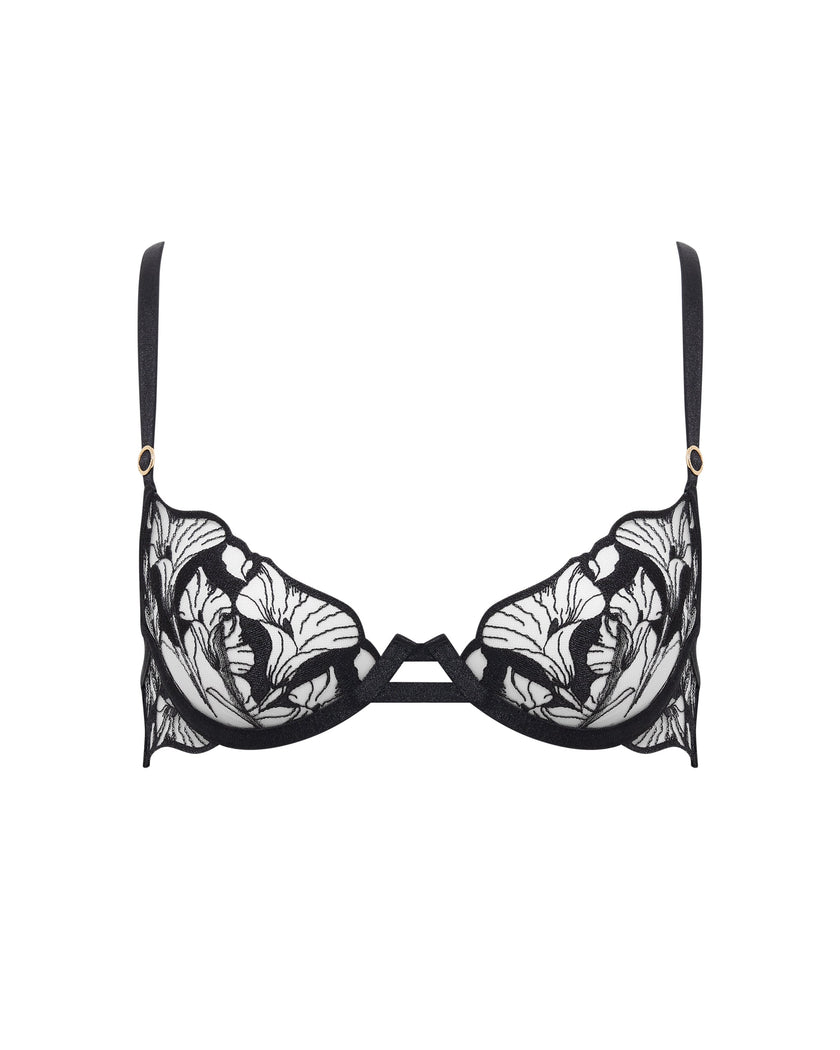 Kalmia Floral Embroidered Bra Black