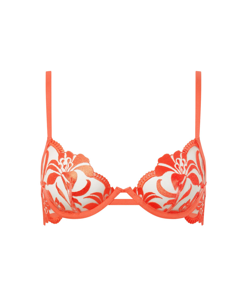 Leonora Floral Embroidered Bra Coral