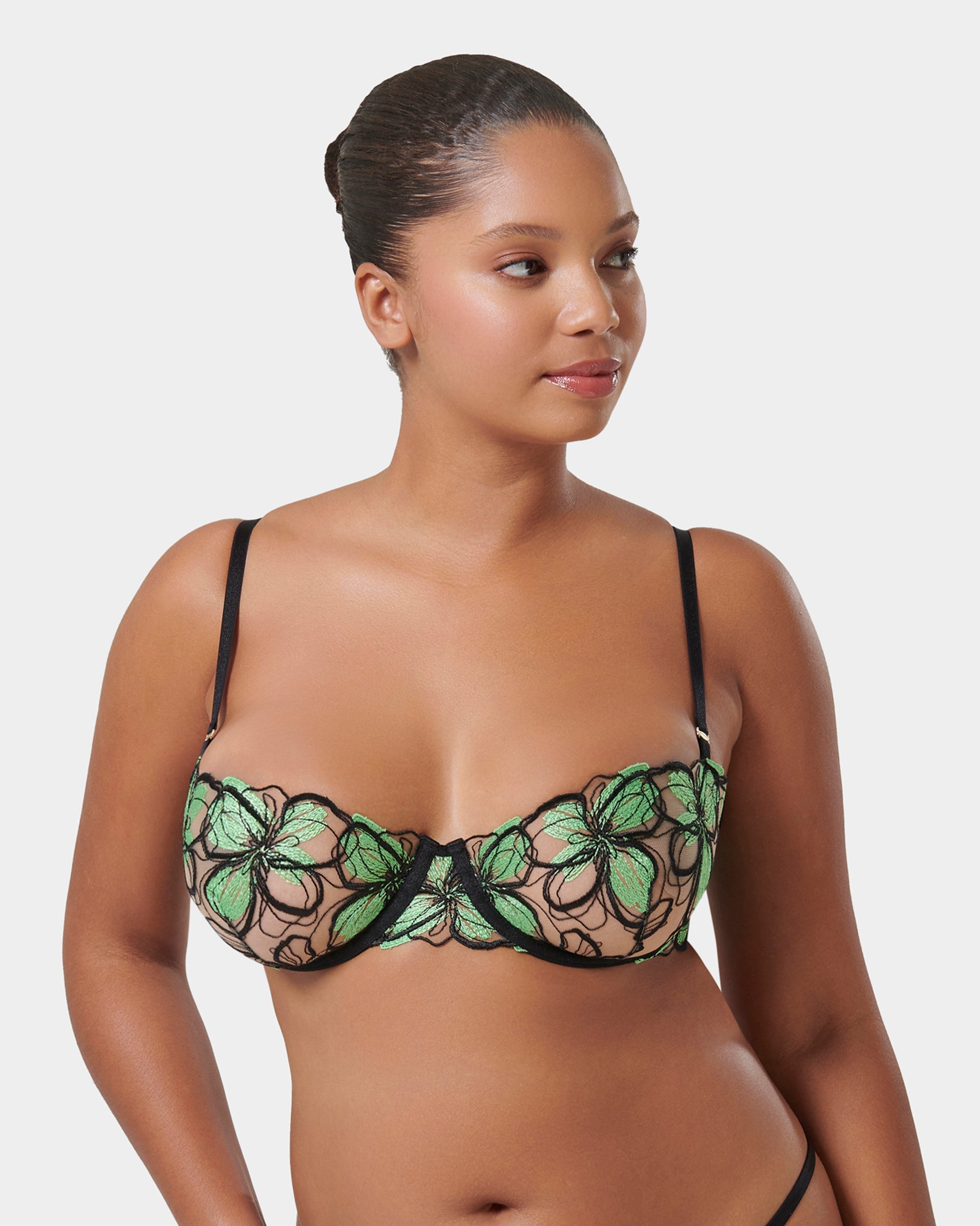 Odette Floral Balcony Bra Black/Summer Green