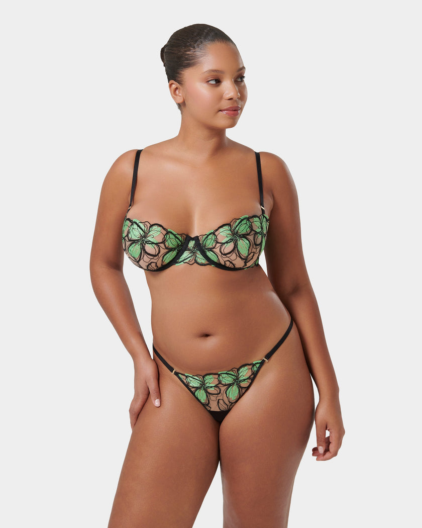 Odette Floral Balcony Bra Black/Summer Green