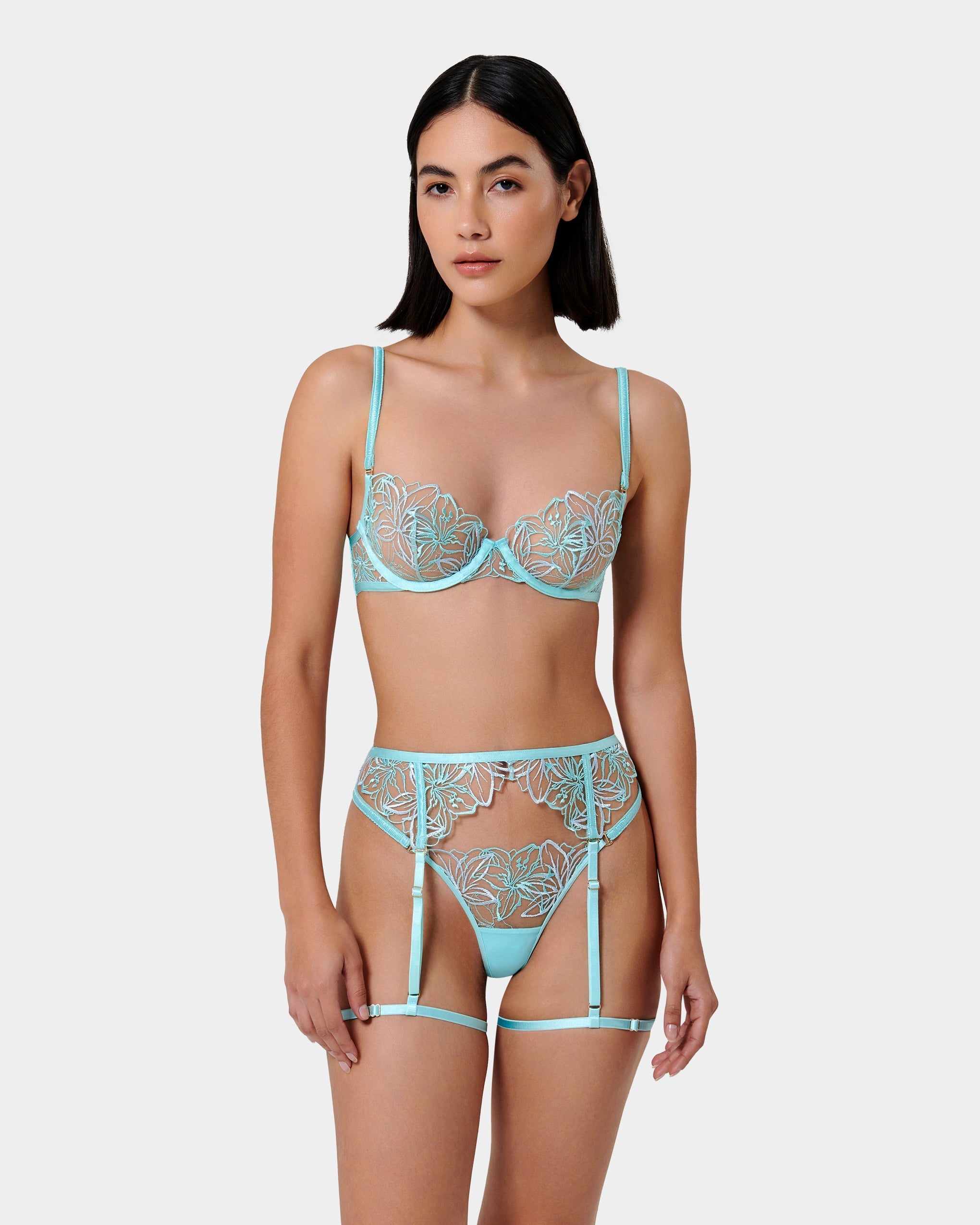 Lilly Floral Embroidered Bra Blue
