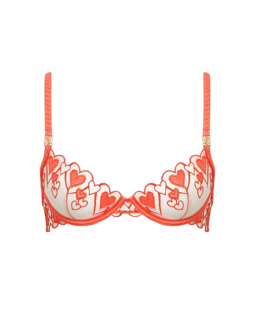 Harlow Heart Embroidered Bra Coral