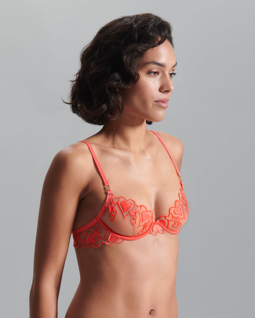 Harlow Heart Embroidered Bra Coral