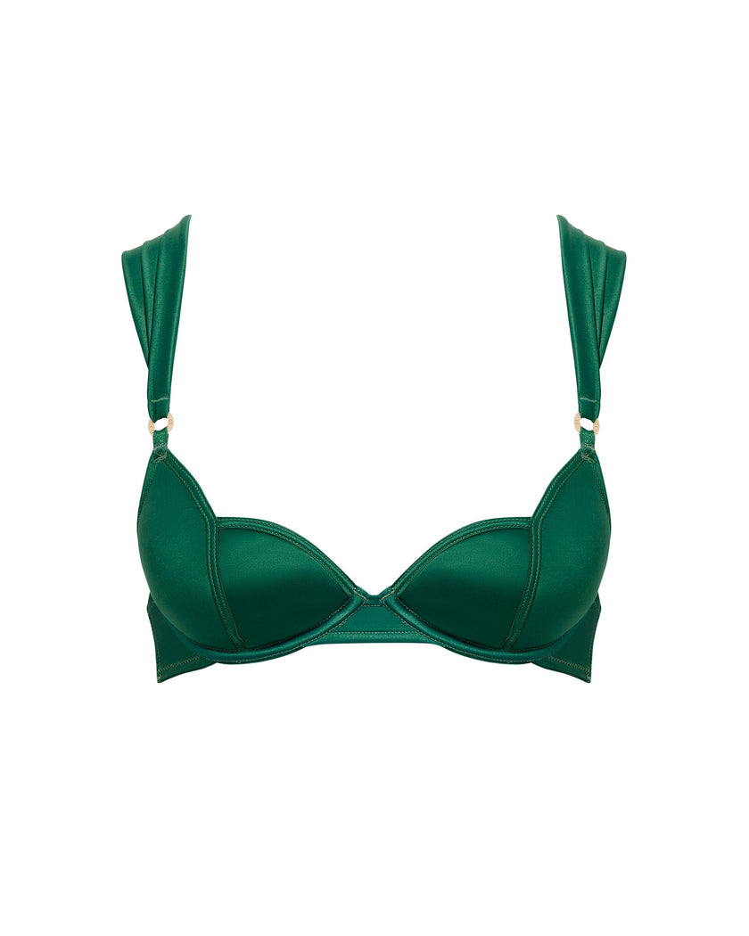 Octavia Satin Moulded Bra Green