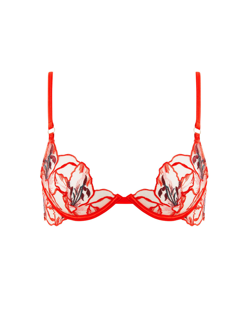 Asha Sheer Floral Bra Red
