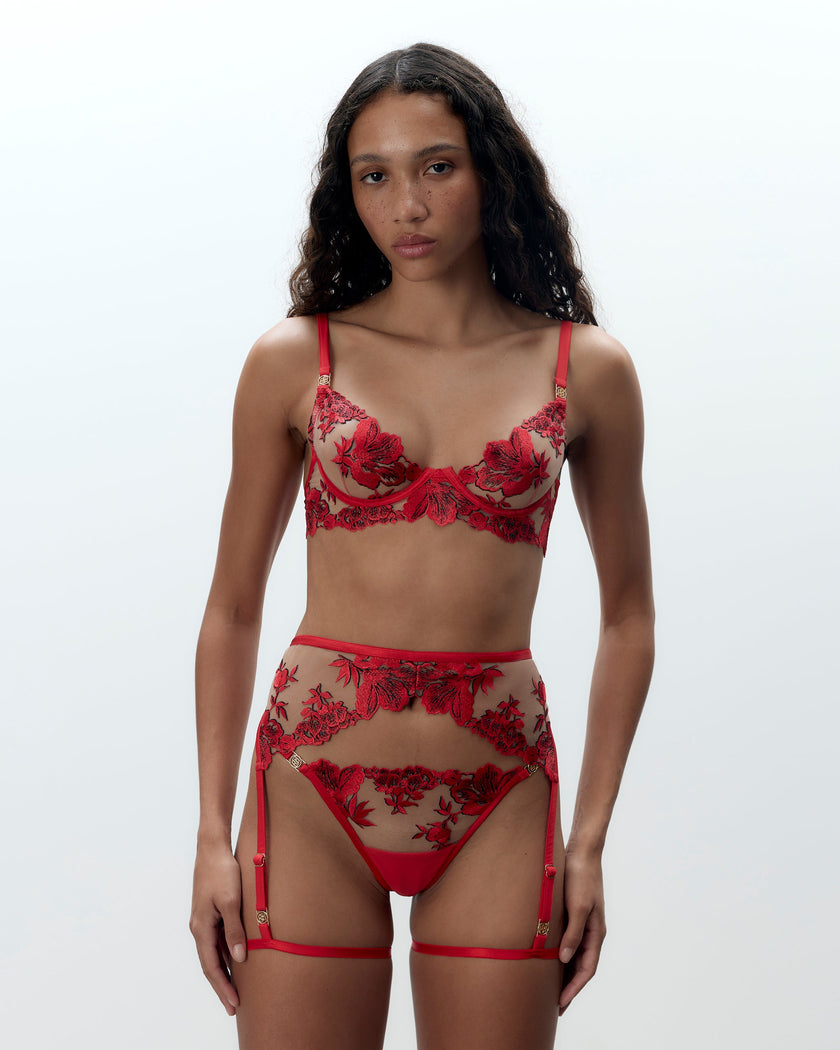 Lavanya Embroidered Longline Bra Red