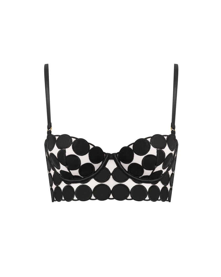 Lia Polka Dot Longline Bra Black