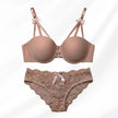 Luxury Floral Lace Lingerie Set – Elegant Padded Underwire Bra & Matching Scalloped Lace Panty with Rhinestone Accents-RUST PEACH