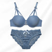 Luxury Floral Lace Lingerie Set – Elegant Padded Underwire Bra & Matching Scalloped Lace Panty with Rhinestone Accents-SKY BLUE