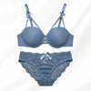 Luxury Floral Lace Lingerie Set – Elegant Padded Underwire Bra & Matching Scalloped Lace Panty with Rhinestone Accents-SKY BLUE