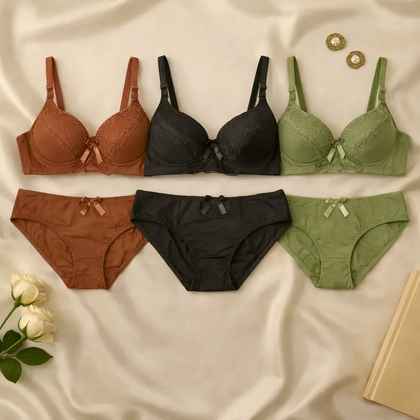 Premium Lace Padded Bra & Panty Set - 2 Piece Set