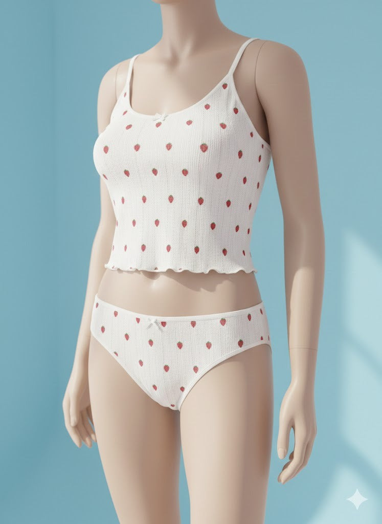 The Strawberry Bliss Set | Ribbed Soft-Stretch Lingerie in White ✨