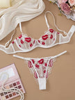 Red Kiss Lace Lingerie Set –  Non-Padded Wired Bra & Panty