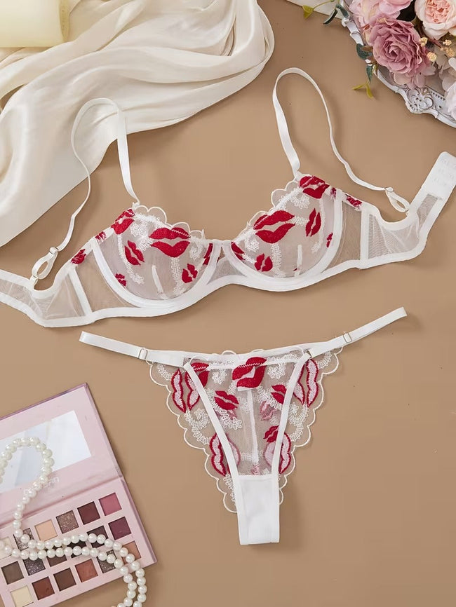 Red Kiss Lace Lingerie Set –  Non-Padded Wired Bra & Panty