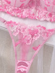 Non-Padded Wired Floral Embroidered Bra & Thong Set – Luxury Pink Mesh Lingerie set
