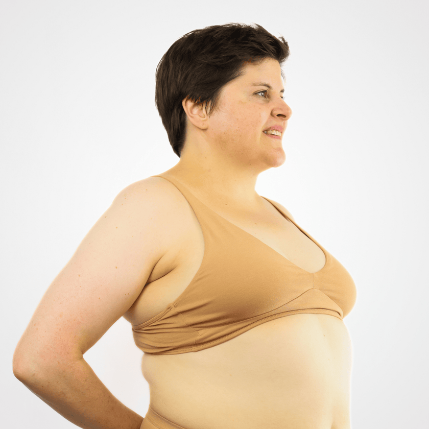 Women's organic cotton bralette in almond (light nude)